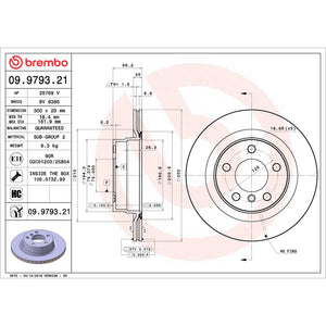 Brembo OE 09.9793.21 fits Dodge Grand Caravan/VW Routan Rear UV Coated Rotor