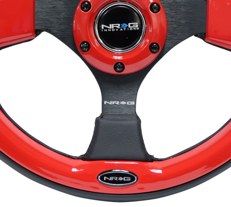NRG RST-001RD Reinforced Steering Wheel (320mm) Blk w/Red Trim & 5mm 3-Spoke