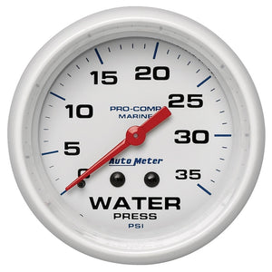 AutoMeter 200773 Autometer AutoGage 2-5/8in. / 35 PSI Mechanical Water Press Gauge - Marine White