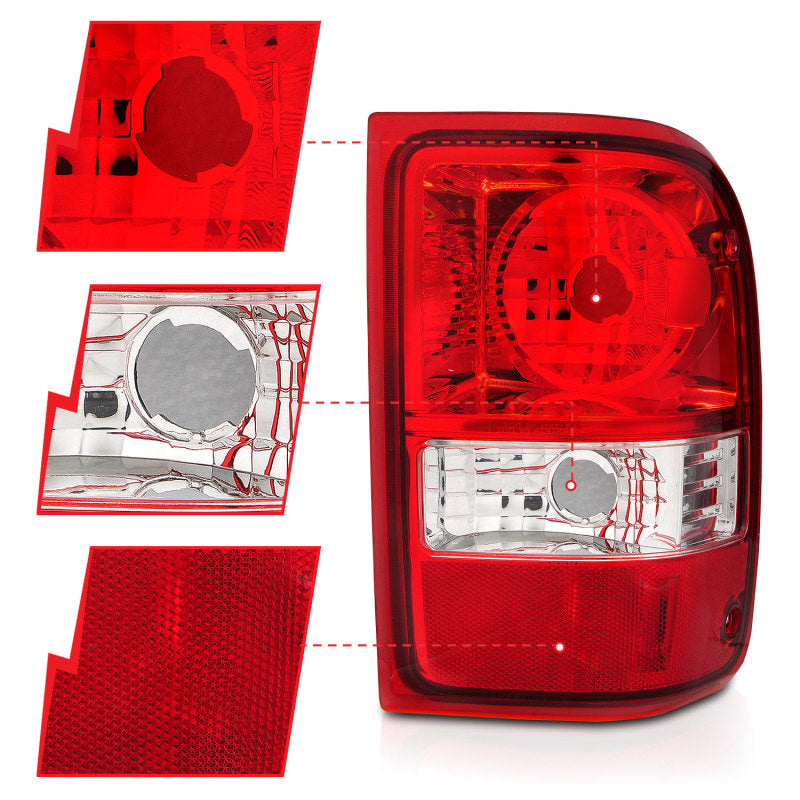 ANZO 211182 2011 fits Ford 01-20 Ranger Taillights w/ Red/Clear Lens (OE Replacement) Pair