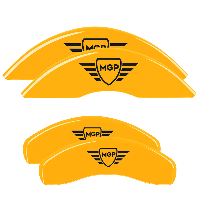 MGP 55005SMGPYL 4 Caliper Covers Engraved Front & Rear Yellow Finish Black Chara