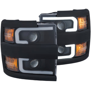 ANZO 111363 Projector Headlights With Plank Style Design Black w/Amber 15-17 fits Chevrolet Silverado 2500/3500