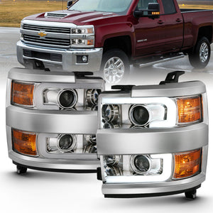ANZO 111360 2015-2016 fits Chevrolet Silverado Projector Headlights w/ Plank Style Design Chrome w/ Amber
