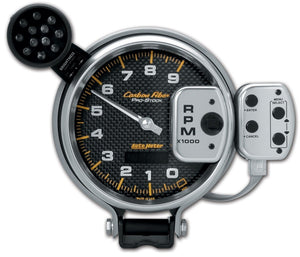 AutoMeter 6835 Autometer Tachometer 0-9000 RPM Carbon Fiber Pro-Stock Pedestal w/ Super Lite & Peak Mem 5in (127mm)