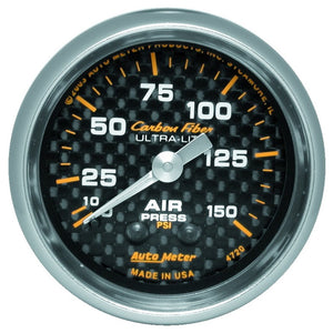 AutoMeter 4720 Autometer Carbon Fiber 52mm 150 PSI Mechanical Air Pressure Gauge