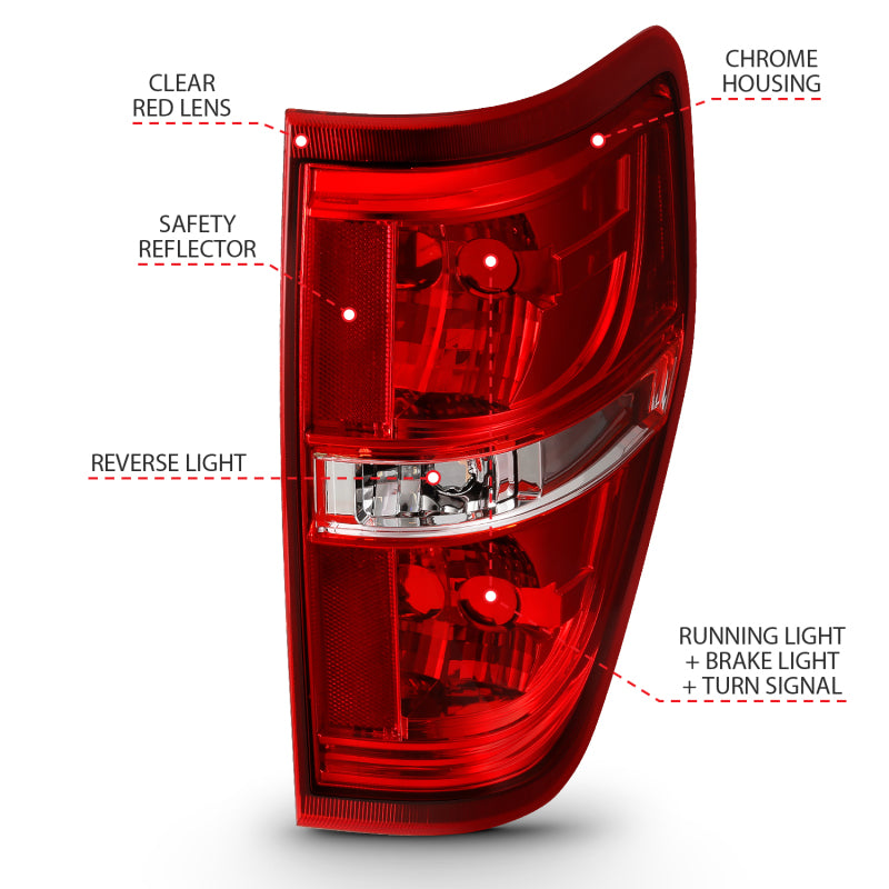 ANZO 311299 2014 fits Ford 09-20 F-150 Euro Taillight Red/Clear (W/O Bulb)