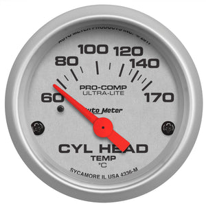 AutoMeter 4336-M Autometer Ultra-Lite 2-1/16in 60-170 Deg F Electric Cylinder Head Temp Gauge