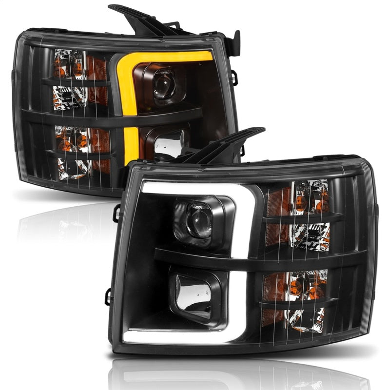 ANZO 111410 fits Chevrolet 07-13 Silverado 1500 Plank Style Projector Headlights Black w/ Amber