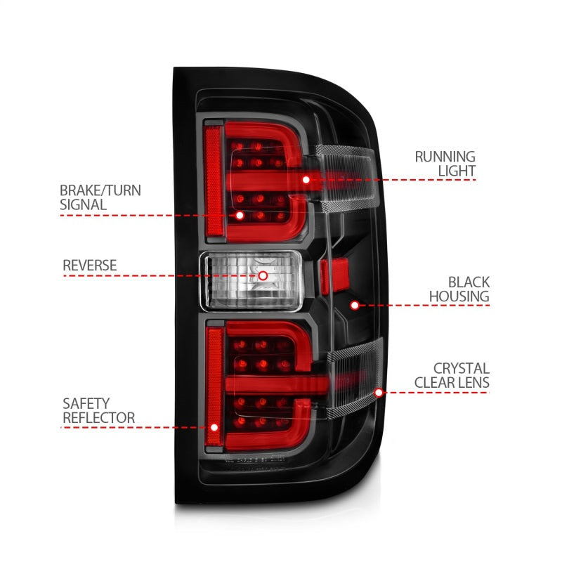 ANZO 311425 fits Chevy 15-19 Silverado 2500HD/3500HD (Halgn Only) LED Tail Lights w/Black Light Bar & Clear Lens