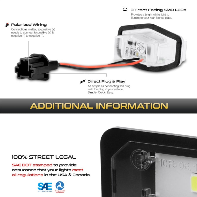 9044991 Xtune fits Honda 01-15 Civic LED License Plate Bulb Assembly White 550