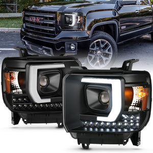 ANZO 111450 2014-2015 fits GMC Sierra 1500HD Projector Plank Style Headlight Black W/ DRL