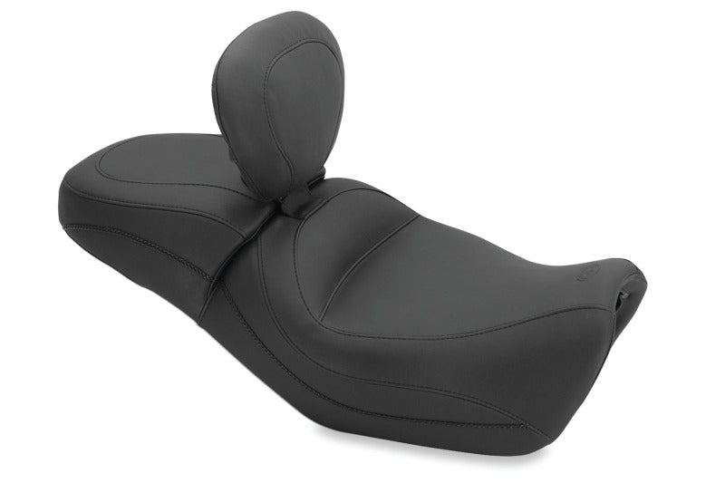 Mustang 79786 Harley Street Standard Touring 1PC Seat w/Driver Backrest - Black