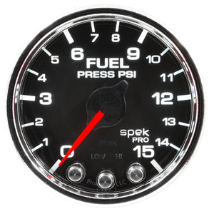 AutoMeter P31531 Autometer Spek-Pro Gauge Fuel Press 2 1/16in 15psi Stepper Motor W/Peak & Warn Blk/Chrm