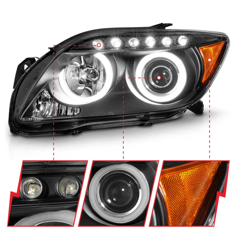 ANZO 121119 2010 fits Scion 05-20 Tc Projector Headlights w/ Halo Black (CCFL)