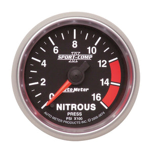 AutoMeter 3674 Autometer Sport-Comp II 52mm Full Sweep Electronic 0-1600 PSI Nitrous Pressure Gauge