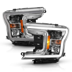ANZO 111468 2018-2019 fits Ford F-150 Projector Plank Style H.L. Chrome Amber (Without Switchback)