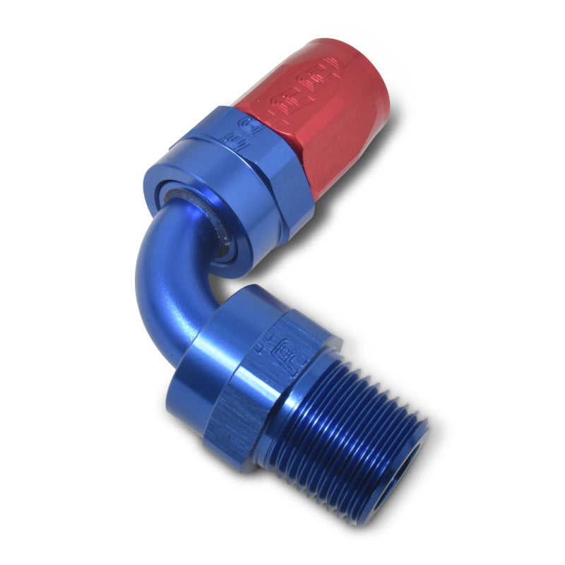 Russell 612090 Performance -6 AN Red/Blue 90 Degree Full Flow Swivel Pipe Thread Hose End (With 1/4in NPT)