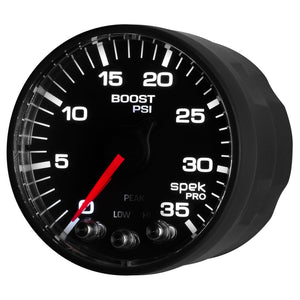 AutoMeter P303328 Autometer Spek-Pro Gauge Boost 2 1/16in 35psi Stepper Motor W/Peak & Warn Black/Black