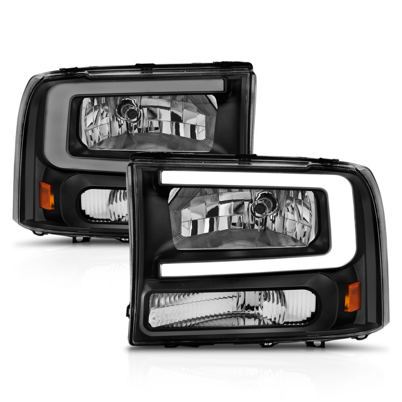 ANZO 111549 fits Ford 99-04 F250/F350/F450/Excursion (excl. 99) Crystal Headlights - w/ Light Bar Black Housing