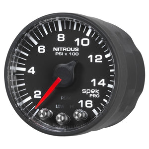 AutoMeter P320328 Autometer Spek-Pro Gauge Nitrous Press 2 1/16in 1600psi Stepper Motor W/Peak & Warn Blk/Blk