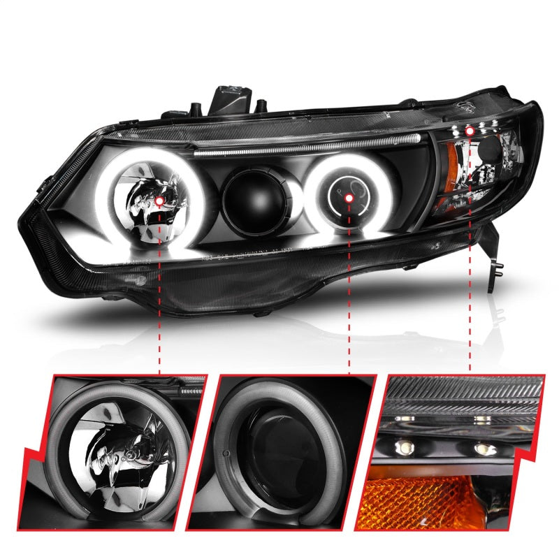 ANZO 121062 2011 fits Honda 06-20 Civic Projector Headlights w/ Halo Black (CCFL)