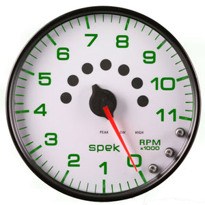 AutoMeter P23912 Autometer Spek-Pro Gauge Tachometer 5in 11K Rpm W/Shift Light & Peak Mem White/Black