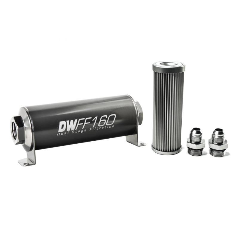 DeatschWerks 8-03-160-010K-8 Stainless Steel 8AN 10 Micron Universal Inline Fuel Filter Housing Kit (160mm)