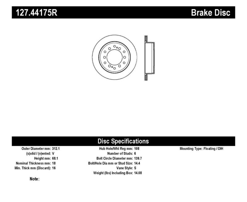 Stoptech 127.44175R Slotted & Drilled Sport Brake Rotor