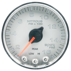 AutoMeter P32021 Autometer Spek-Pro Gauge Nitrous Press 2 1/16in 1600psi Stepper Motor W/Peak & Warn Slvr/Chrm