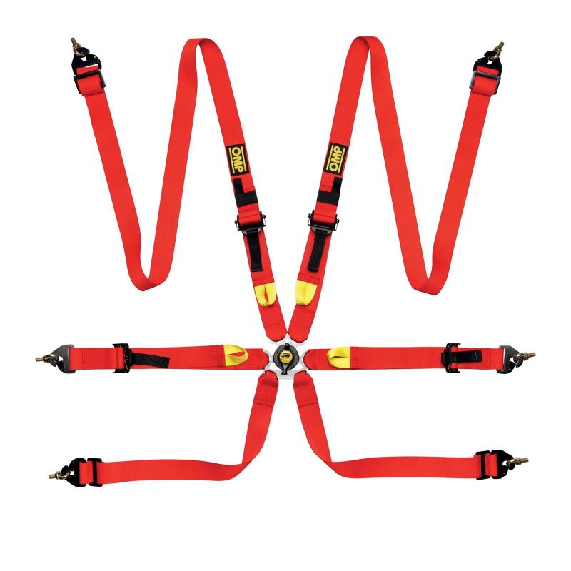 OMP DA0-0208-A01-061 Safety Harness First 2In Red (Fia 8853-2016) Pull Up - Steel Adj