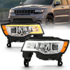 ANZO 111419 2018 fits Jeep 17-20 Grand Cherokee Projector Headlights w/ Plank Style Switchback - Chrome w/ Amber