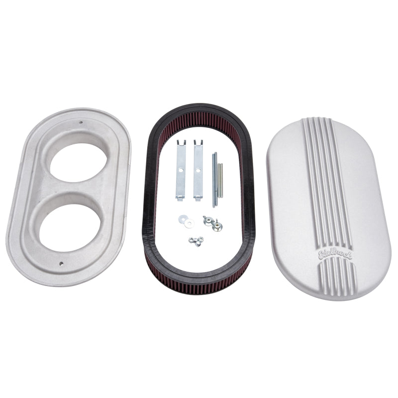 Edelbrock 41199 Air Cleaner Classic Series Oval Aluminum 17 5In X 9 35In X 4 45In Dual Carburetor