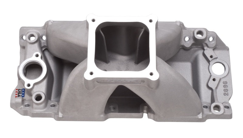 Edelbrock 2896 Manifold BBC Short Deck Super Victor 565 Conventional Rect Port Heads