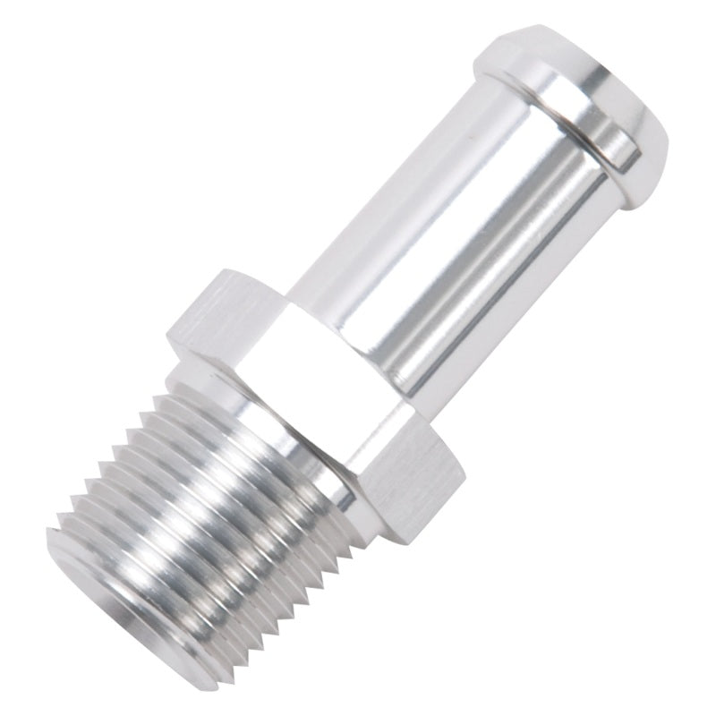 Edelbrock 8115 Hose End Straight 3/8In NPT to 1/2In Barb Clear Anodize