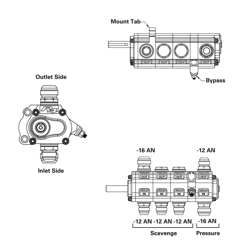Peterson Fluid Systems 791208 R4 4-Stage Oil Pump - Left Side Mount - HV - Rear Drive Drag