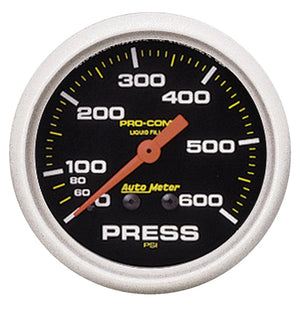 AutoMeter 5425 Autometer 2-5/8in Pro-Comp Liquid Filled Mechanical 600 PSI Pressure Gauge