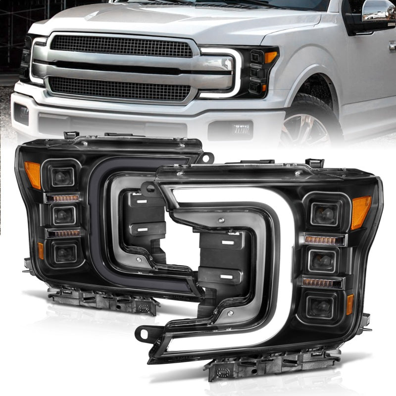 Anzo 111520 18-20 fits Ford F-150 Full Led Projector Smoke Bar Style Headlights Black Amber