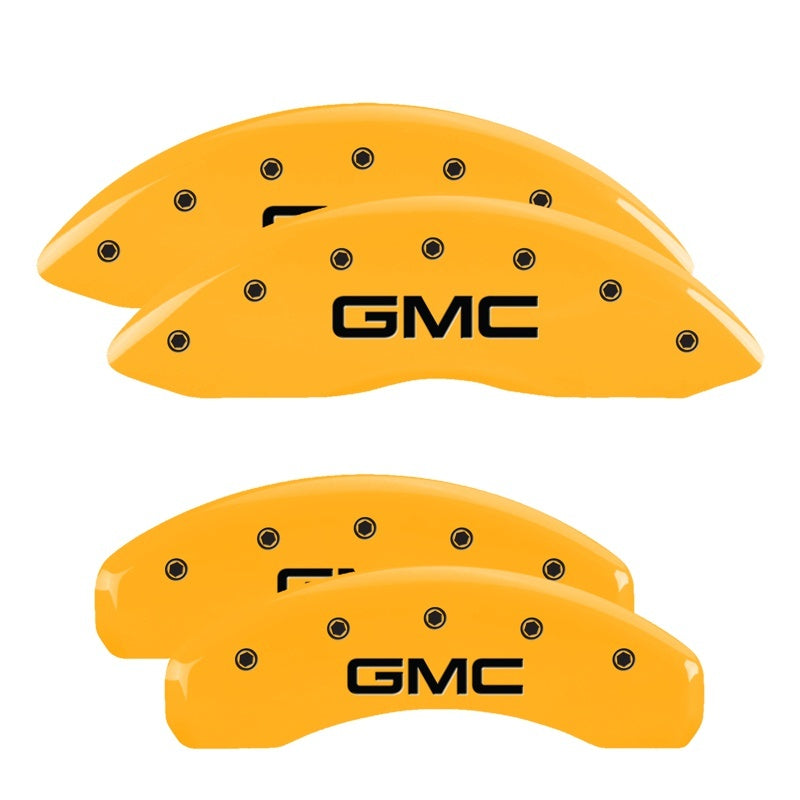 MGP 34217SGMCYL 4 Caliper Covers Engraved Front & Rear fits GMC Yellow Finish Bl