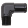 Edelbrock 8165 Hose End 90-Deg 1/2In NPT to 3/4In Barb Black Anodize