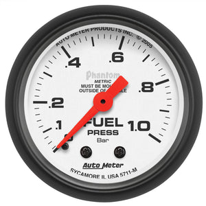 AutoMeter 5711-M Autometer Phantom 2-1/16in 0-1.0 Bar Mechanical Fuel Pressure Gauge