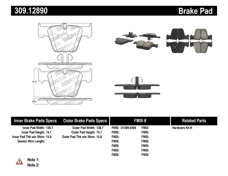 Stoptech 309.1289 Performance Brake Pads