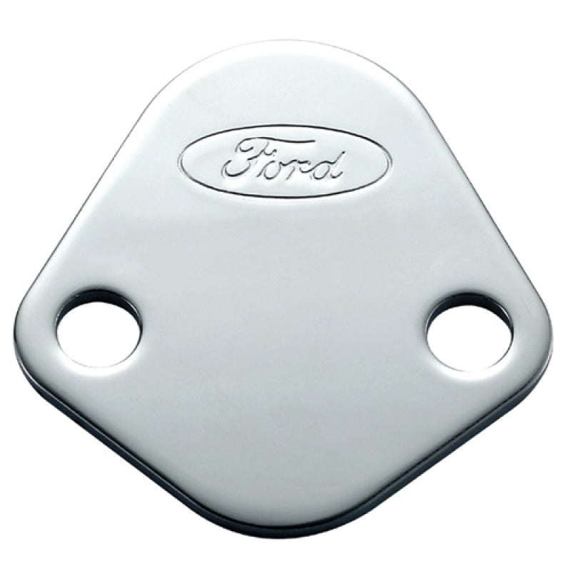 fits Ford 302-290 Racing fits Ford Logo Fuel Pump Blockoff Plate - Chrome