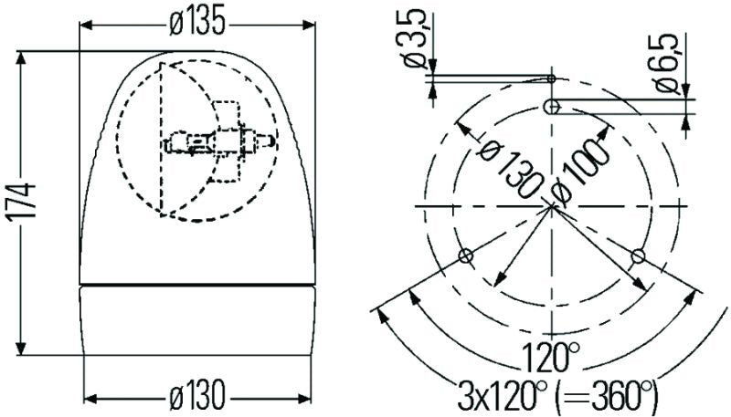 Hella 9506201 Rotating Beacon H12V Yellow Mg12 2Rl