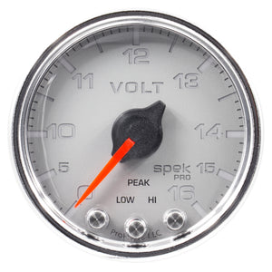 AutoMeter P34421 Autometer Spek-Pro Gauge Voltmeter 2 1/16in 16V Stepper Motor W/Peak & Warn Slvr/Chrm