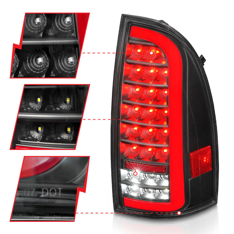 ANZO 311427 fits Toyota 05-15 Tacoma Full LED Tail Lights w/Light Bar Sequential Black Housing Clear Lens