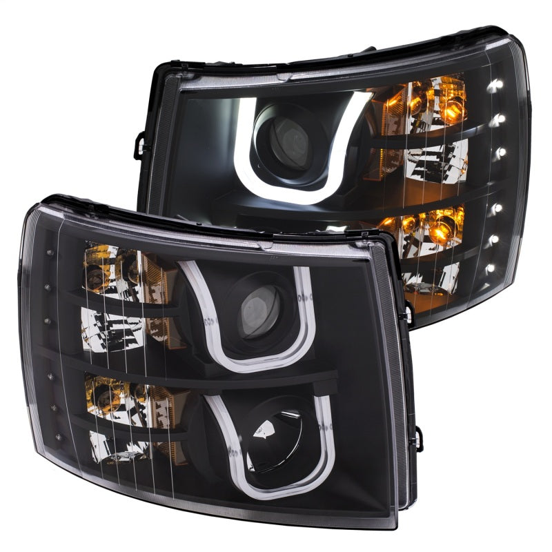 ANZO 111384 2013 fits Chevrolet 07-20 Silverado 1500/2500 Projector Headlights w/ U-Bar Switchback Black w/ Amber