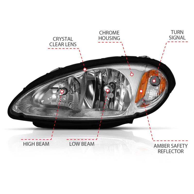 ANZO 111472 2005 fits Chrysler 01-20 Pt Cruiser Crystal Headlight Chrome Amber (OE)