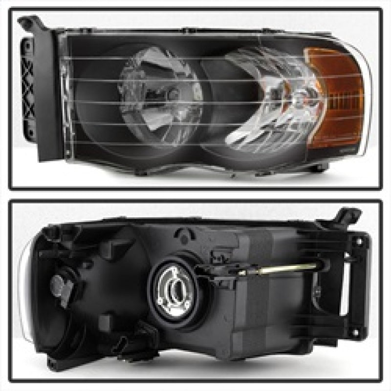 5014313 Xtune fits Dodge 02-05 Ram 1500 Amber Crystal Headlights Black HD-JH-D
