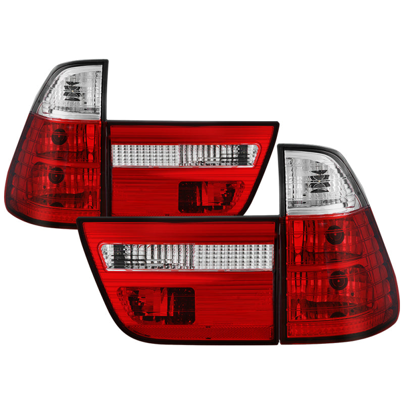 Spyder 5000835 fits BMW 00-06 E53 X5 4PCS Euro Style Tail Lights- Red Clear ALT