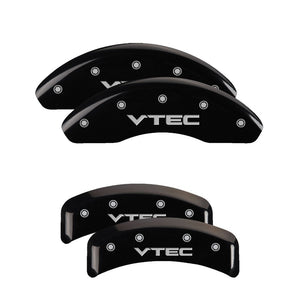 MGP 20076SVTCBK 4 Caliper Covers Engraved Front & Rear Vtech Black finish silver